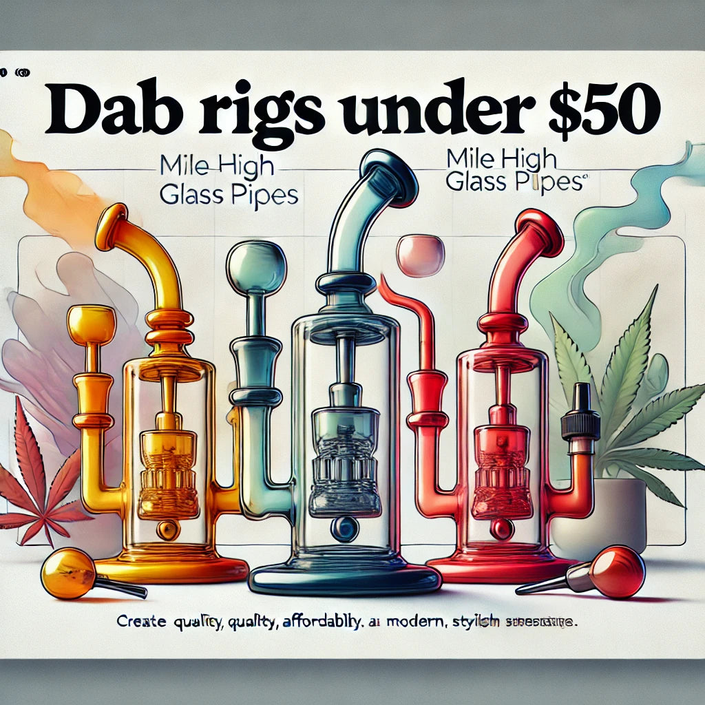 eye-catching image for a webpage about dab rigs under $50 for the brand 'Mile High Glass Pipes'. The image should feature high-quality