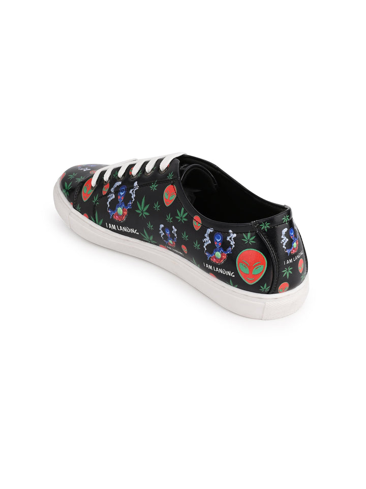 Botanical Pattern Deep Black Vegan Leather Shoes