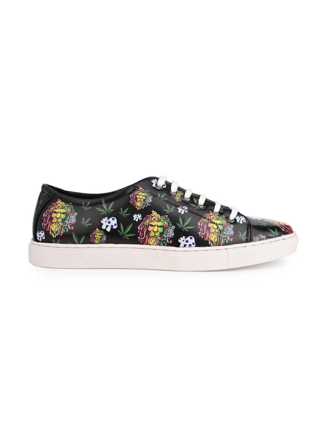 Deep Black Vegan Leather Shoes with Lion Design