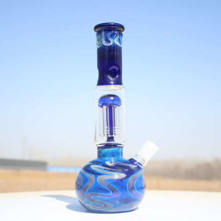 10.5" Blue Buddha Glass Water Pipe W/ Coil Perc