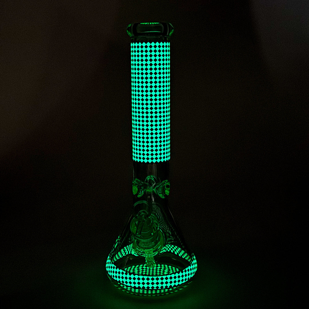 Grid Pattern Beaker Water Pipes – Glow in the Dark 15"