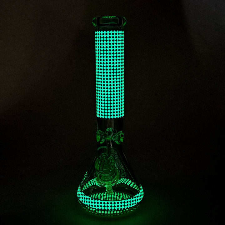 Grid Pattern Beaker Water Pipes – Glow in the Dark 15"