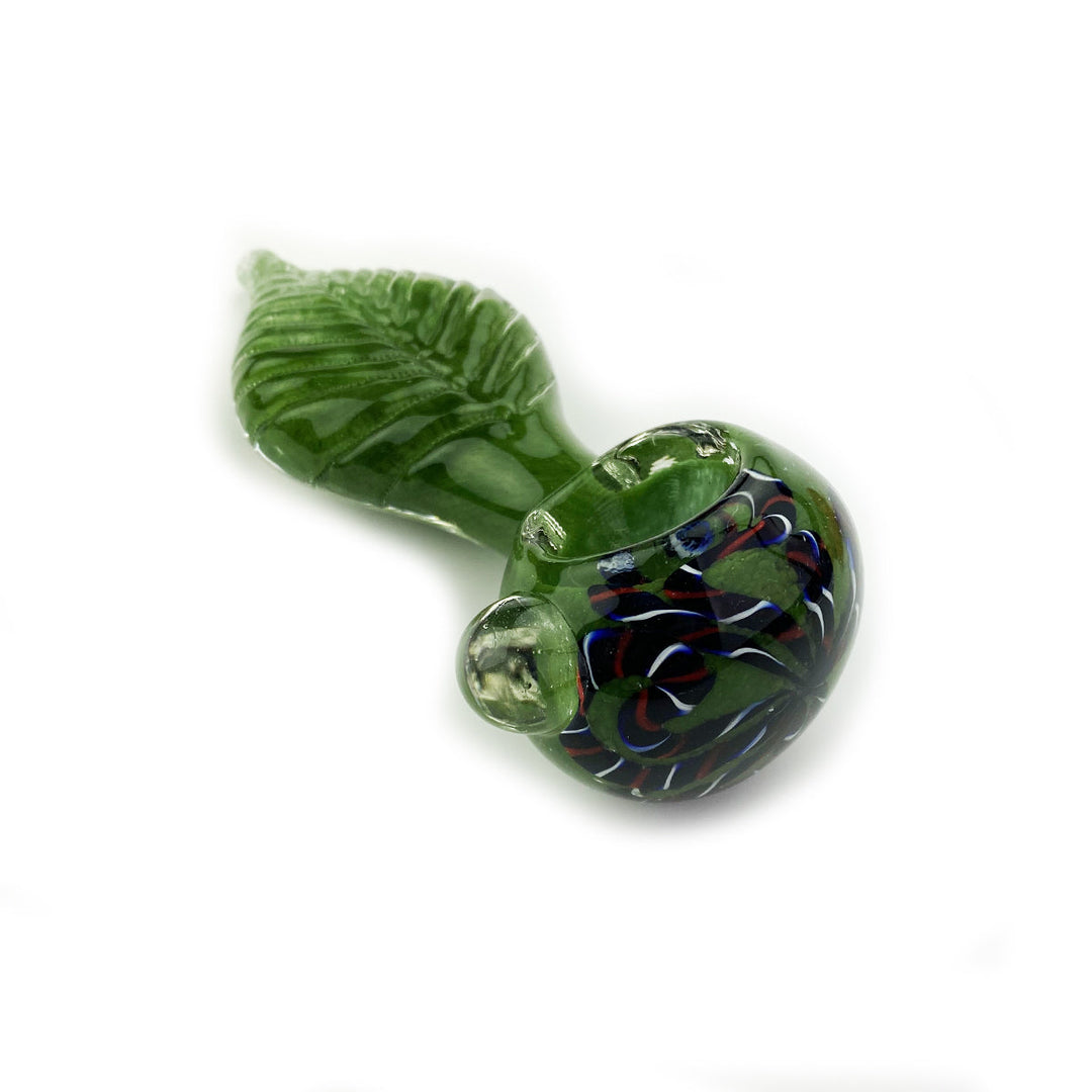 Compact 4.5" Frit Glass Pipe, Green Leaf