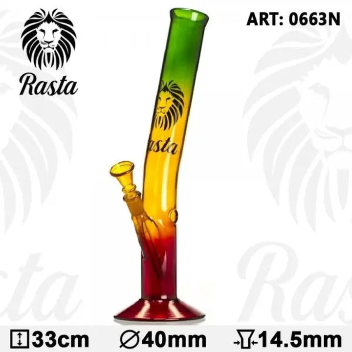 13.5’ Rasta Colored Glass Water Pipe W/ Lion Logo