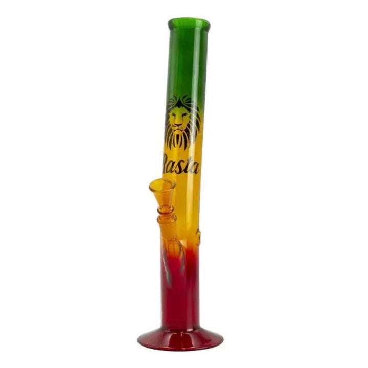 13.5’ Rasta Colored Glass Water Pipe W/ Lion Logo