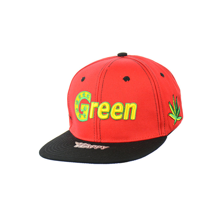 Green Embroidered Cotton Snapback Hat