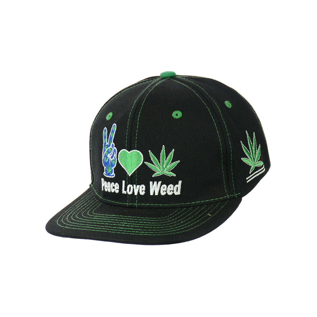 Peace Sign Embroidered Snapback Cap