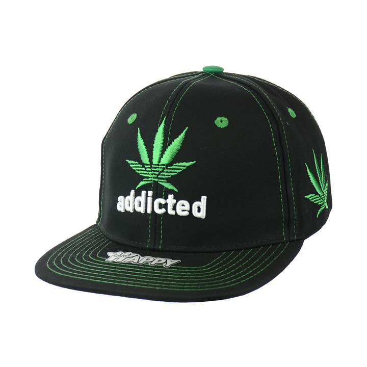 Cotton Snapback Hat with Embroidered Leaf