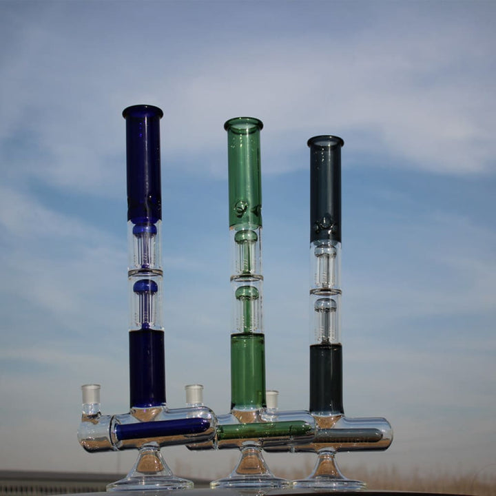 18’ Inline And Dual Arm Percolated Glass Water Pipe