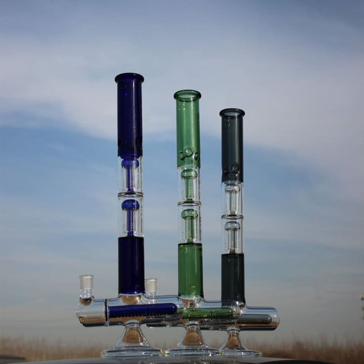 18’ Inline And Dual Arm Percolated Glass Water Pipe