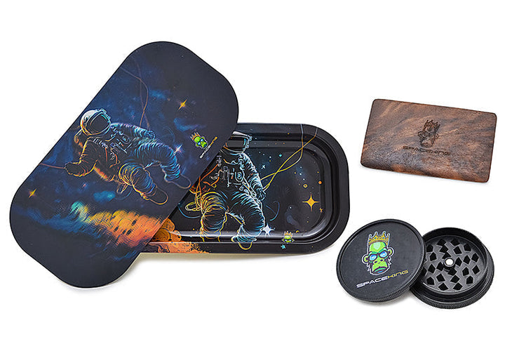 Space King Holographic Rolling Tray Kit with Grinder