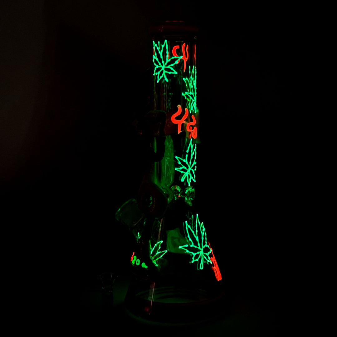 Shroomed Out Glow in the dark Glass Water Pipes 13"
