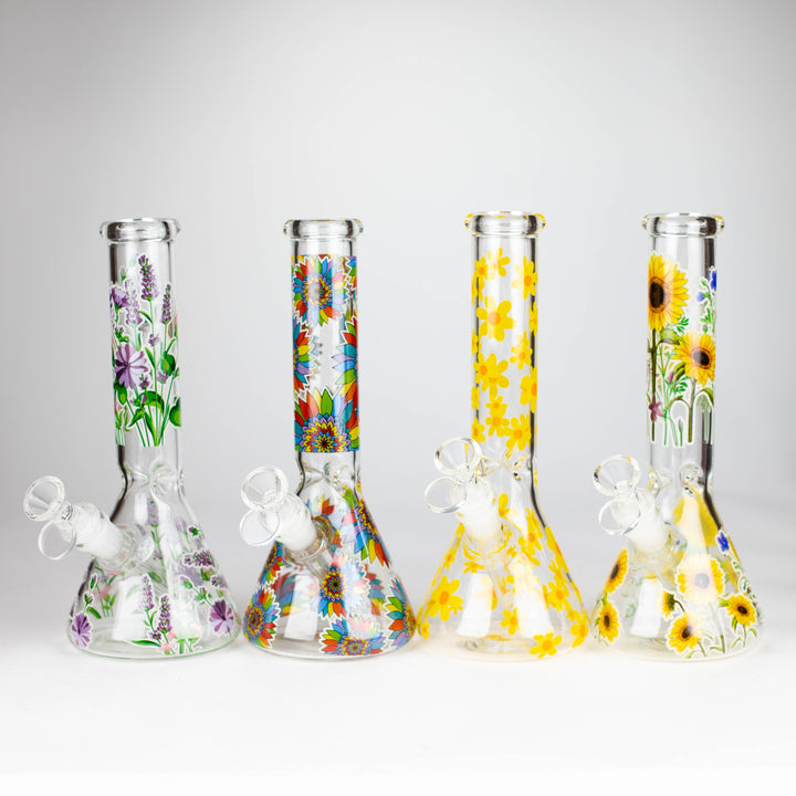 Glow in the dark Glass Bong With Flower Design 10"_0