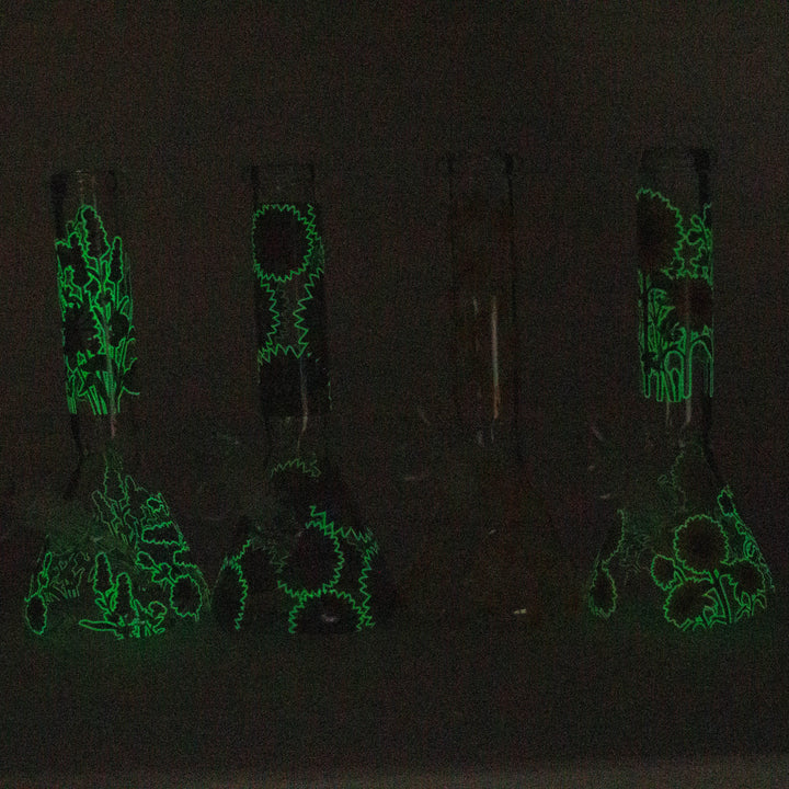 Glow in the dark Glass Bong With Flower Design 10"_4