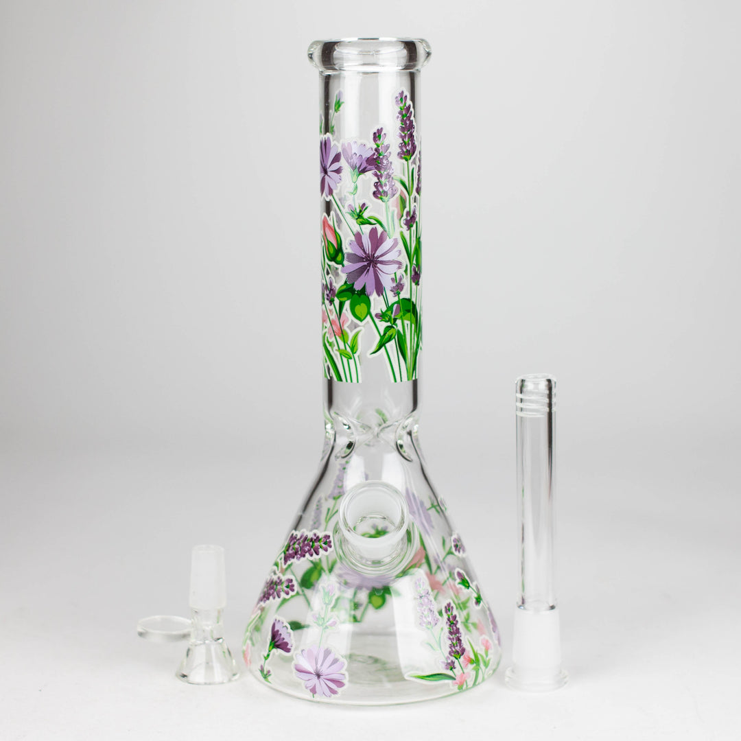 Glow in the dark Glass Bong With Flower Design 10"_11