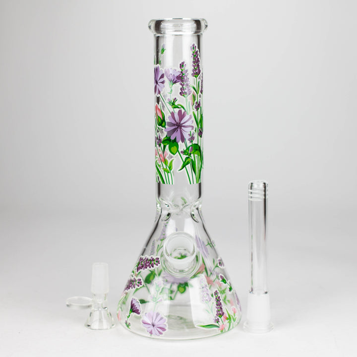 Glow in the dark Glass Bong With Flower Design 10"_11