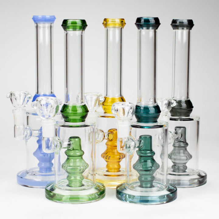Color accented glass water bong with diffuser 10"_0