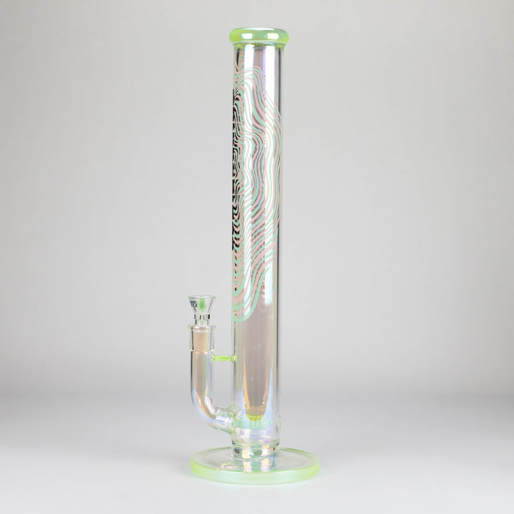 Detail shot of an amber glass spinner carb cap with a red band, sitting on a clear glass joint, against a white background.