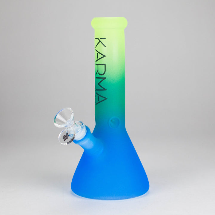 Karma  9" Beaker 3 Toned Frosted Glass Water Pipes product photo – Mile High Glass Pipes