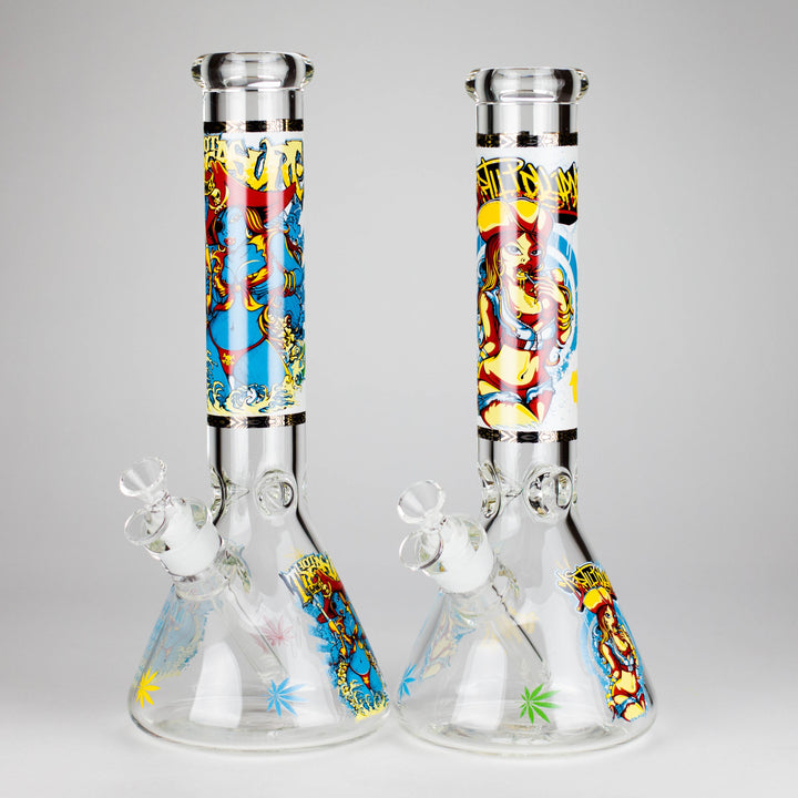 14" 7 mm Glass Water Pipes With Pirate Design product photo – Mile High Glass Pipes