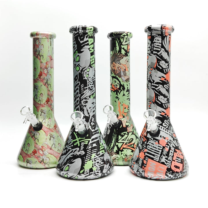 Hydrographic Glass Bong 7mm -Assorted Designs 13"