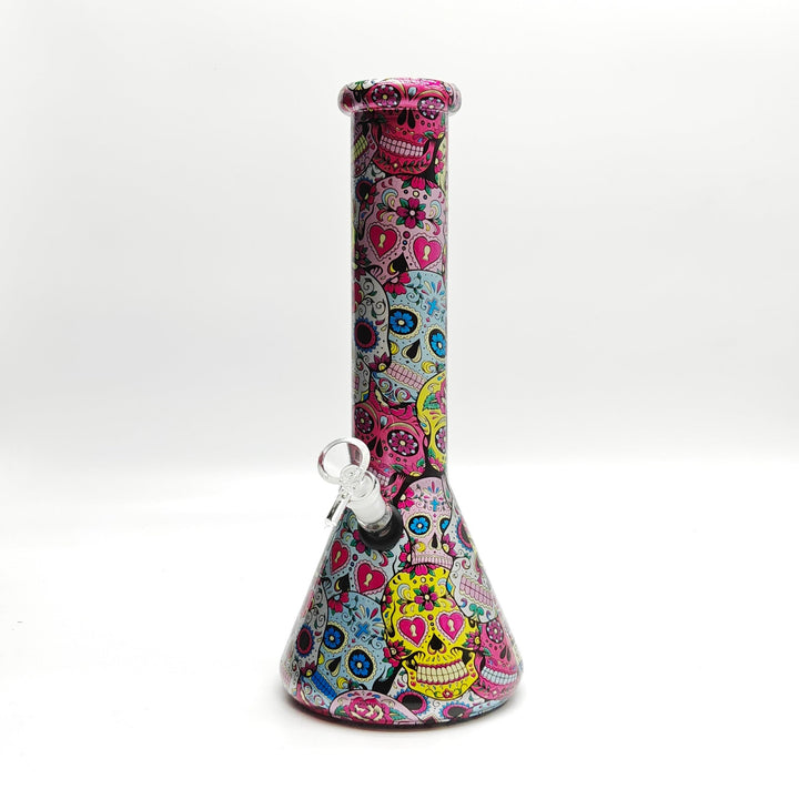 7mm Calavera Hydrographic Glass Water Pipes-Assorted Designs 13"