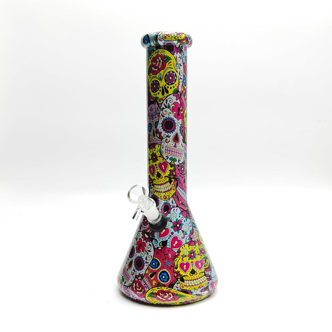 7mm Calavera Hydrographic Glass Water Pipes-Assorted Designs 13"