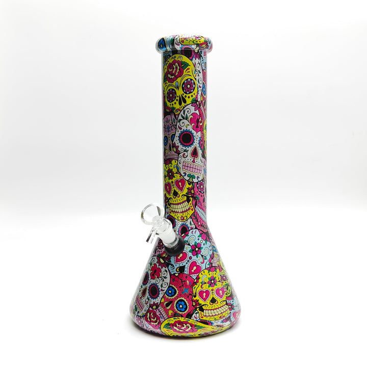 7mm Calavera Hydrographic Glass Water Pipes-Assorted Designs 13"