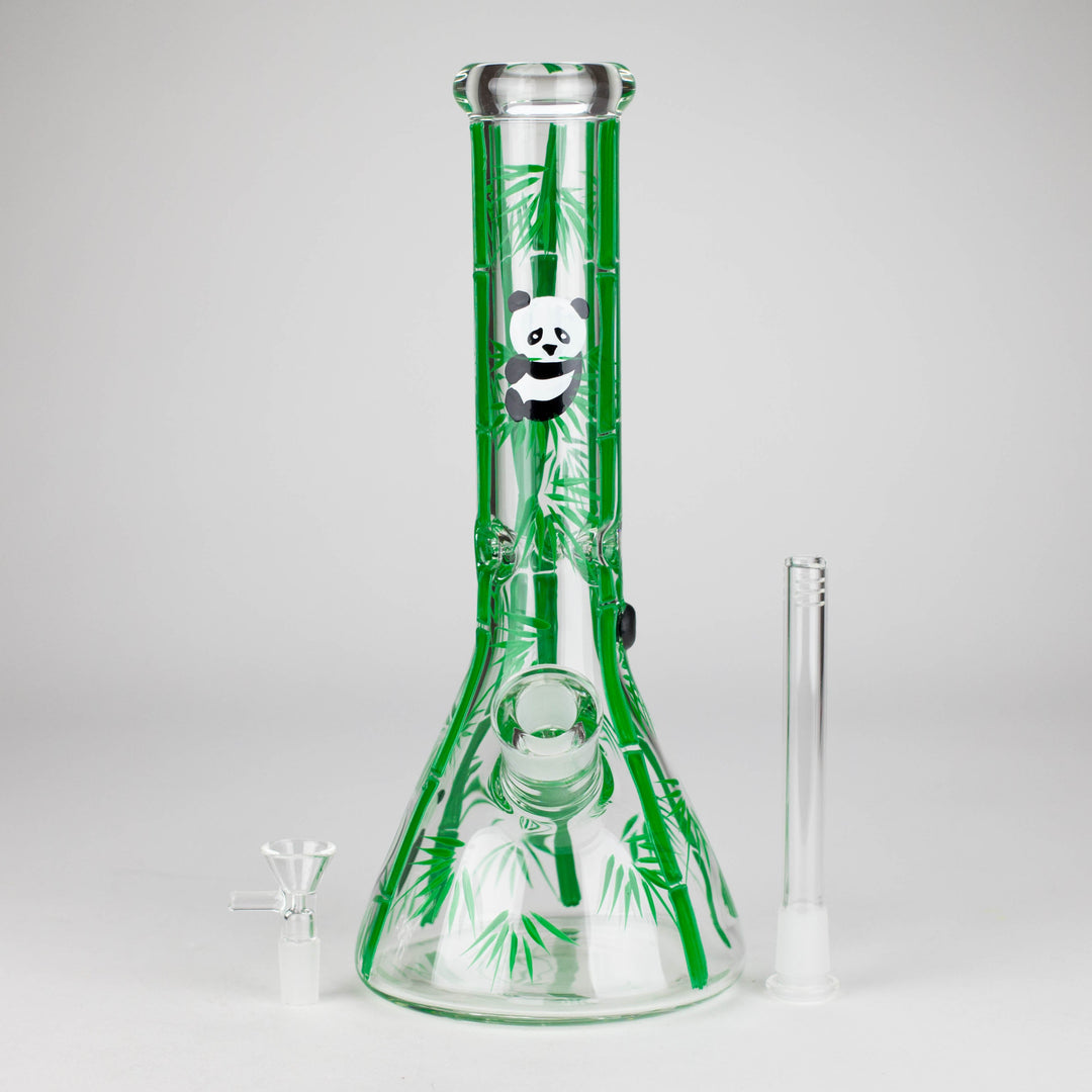 Panda & Bamboo Beaker Glass Water Pipes – 7mm Thick with Ice Pinch 12"