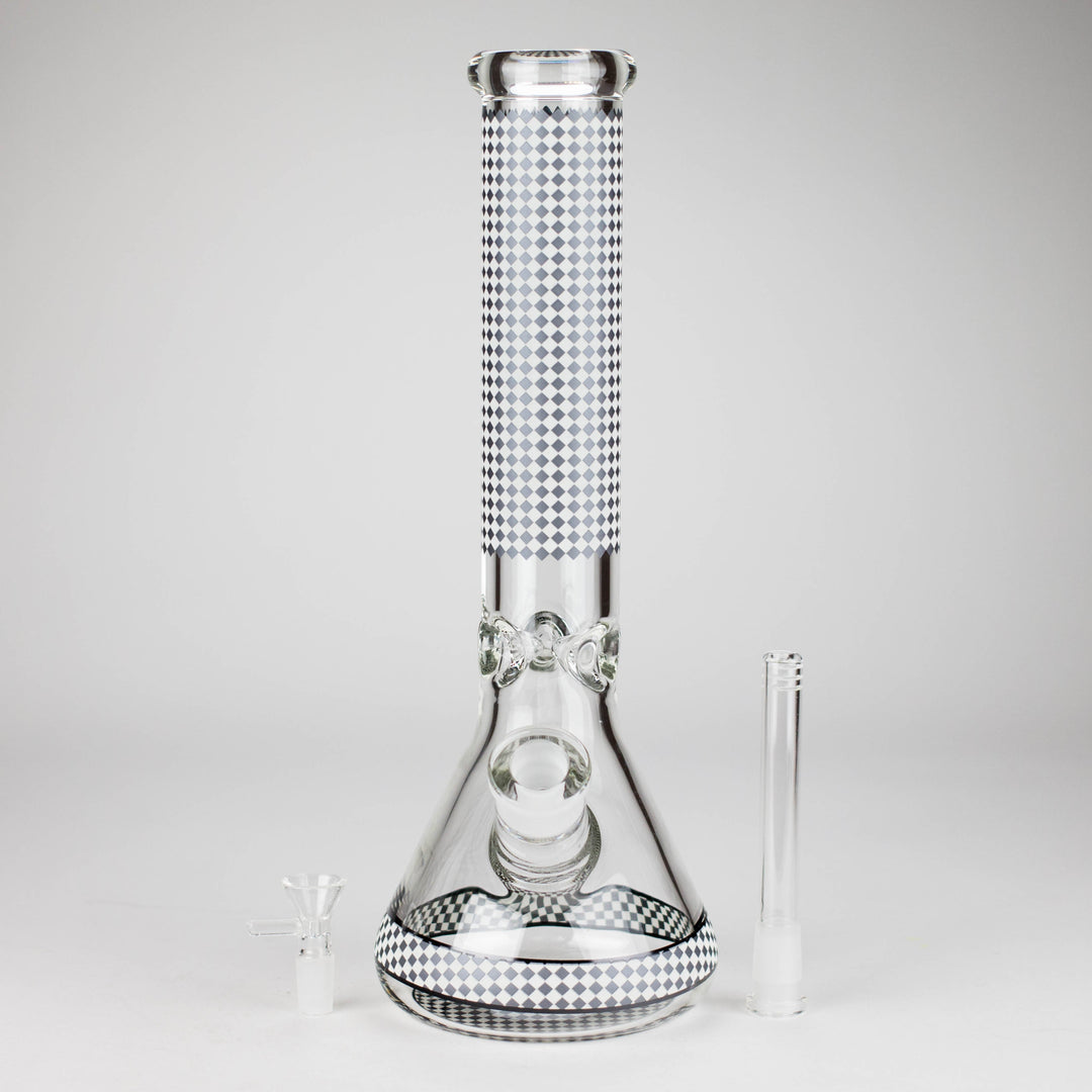 Grid Pattern Beaker Water Pipes – Glow in the Dark 15"