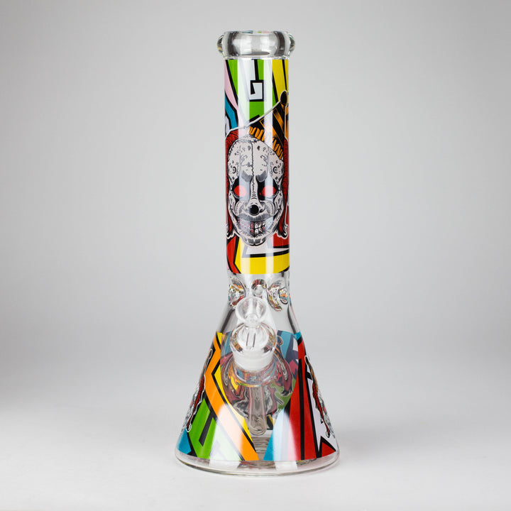 Close-up detail shot of a clear glass bowl with a handle, inserted into a frosted joint, connecting to the main body of a water pipe.