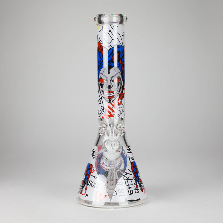 Lime green glass water pipe shaped like a monster with a large green cyclops eye and a wide open mouth with red lips and white teeth.