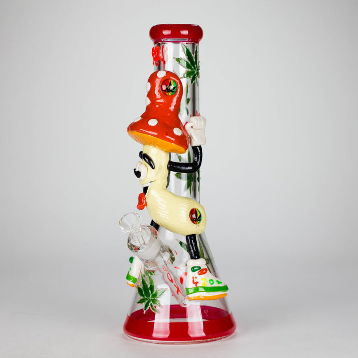 Shroomed Out Glow in the dark Glass Water Pipes 13"