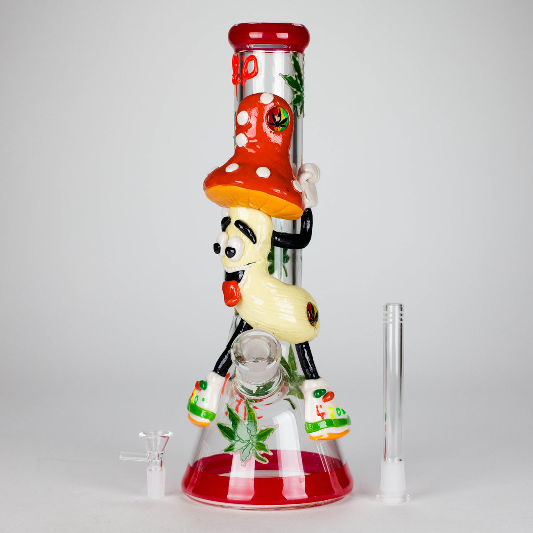 Shroomed Out Glow in the dark Glass Water Pipes 13"