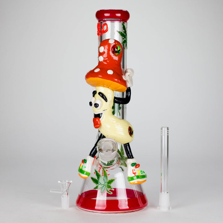 Shroomed Out Glow in the dark Glass Water Pipes 13"