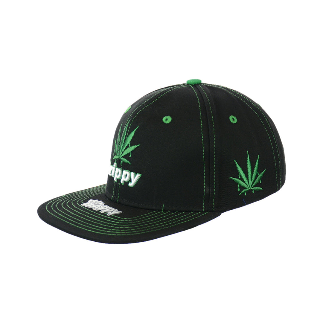 Embroidered Cotton Snapback Hat with Leaf Design