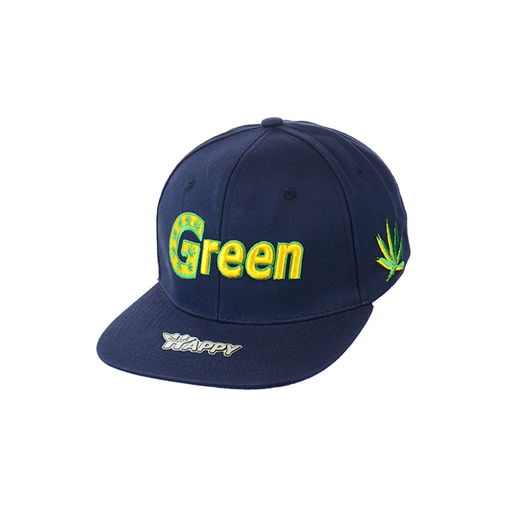 Green Embroidered Cotton Snapback Hat