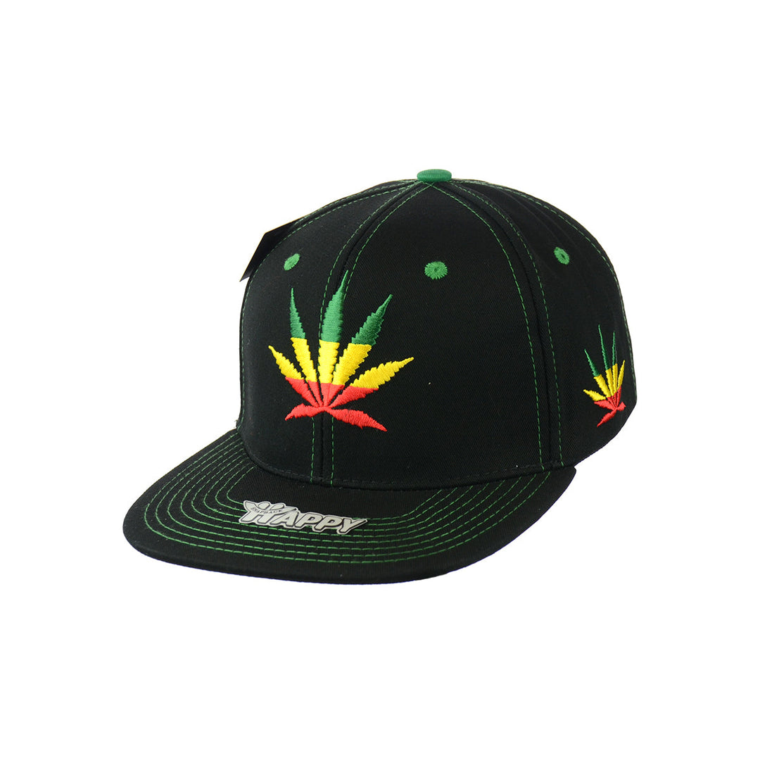 Rasta Leaf Embroidered Cotton Snapback Hat
