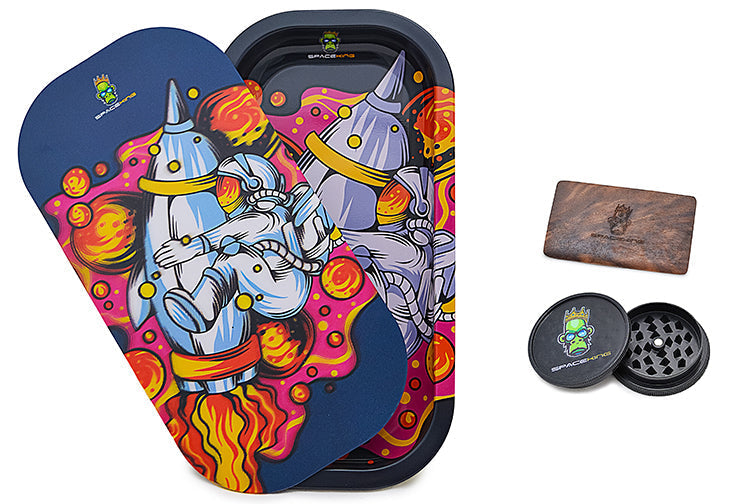 Space King Holographic Rolling Tray Kit with Grinder