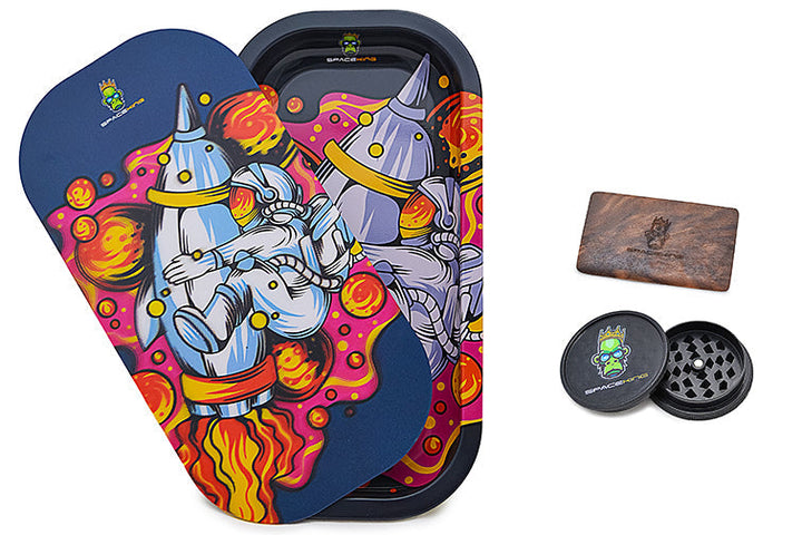Space King Holographic Rolling Tray Kit with Grinder