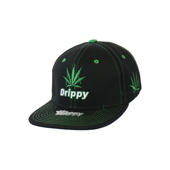Embroidered Cotton Snapback Hat with Leaf Design