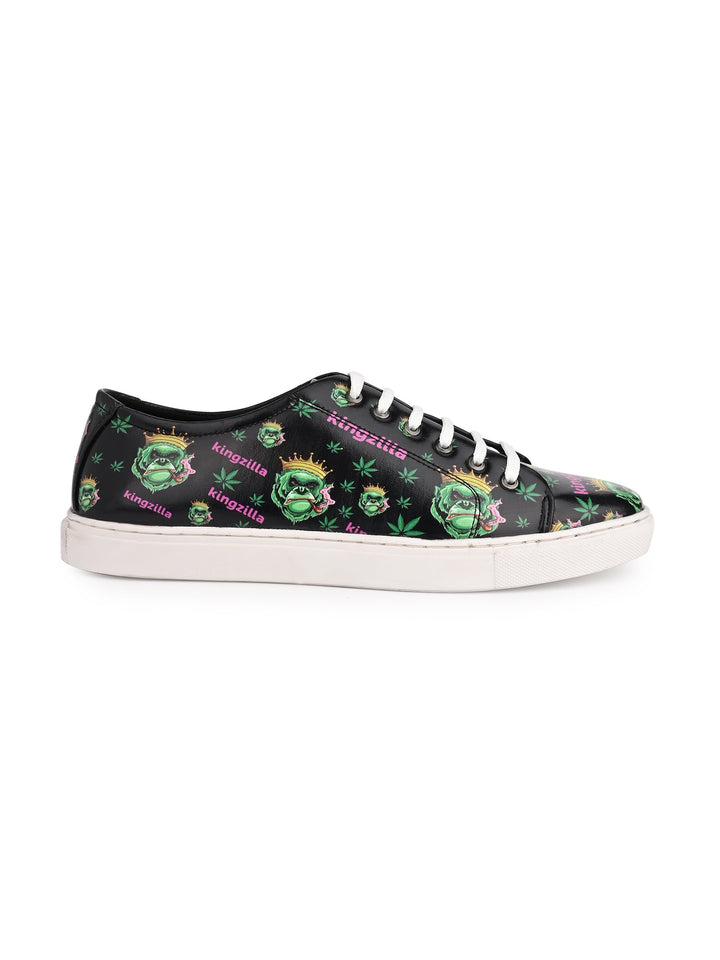 Deep Black Kingzilla Pattern Vegan Leather Shoes