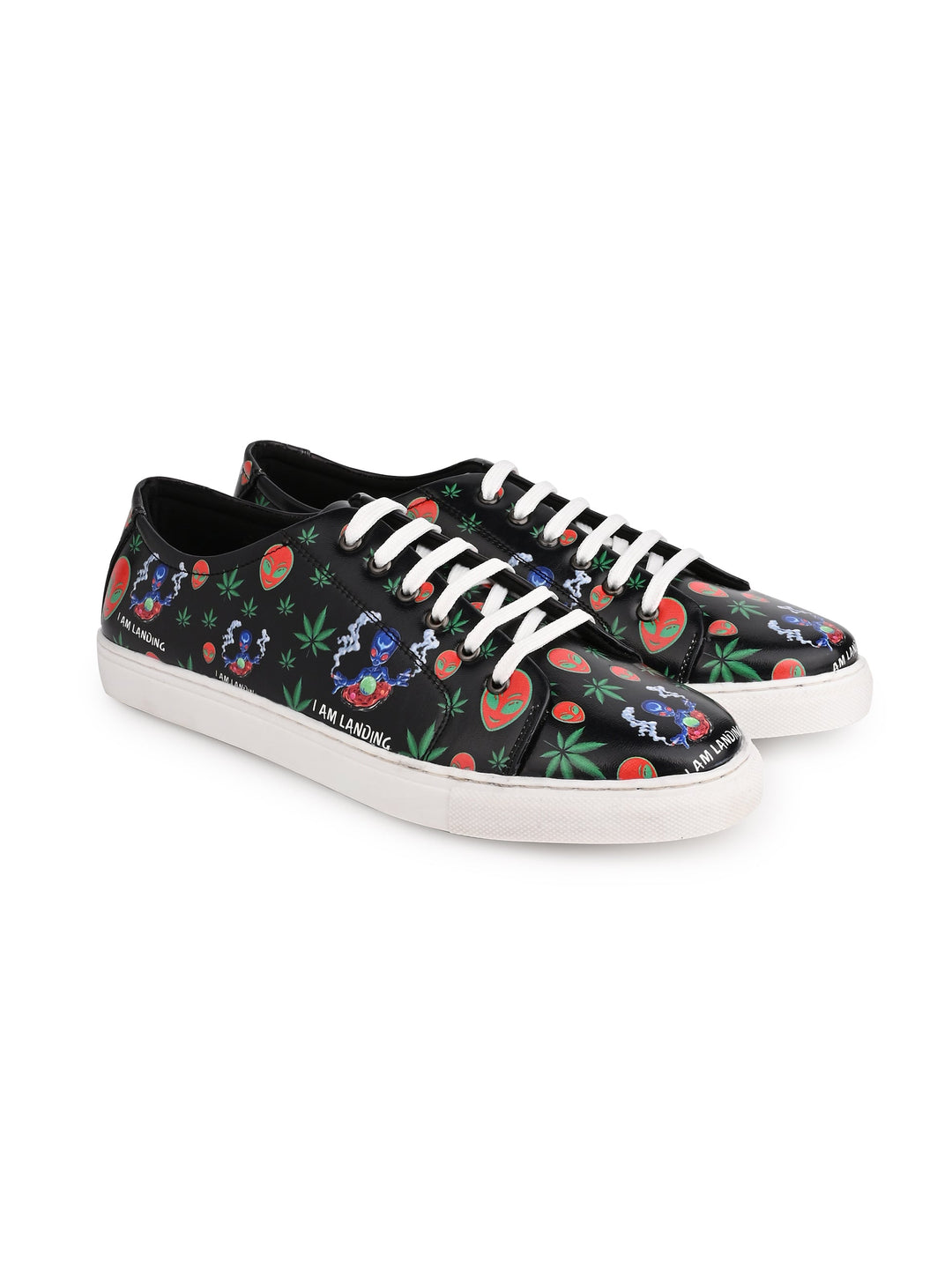 Botanical Pattern Deep Black Vegan Leather Shoes