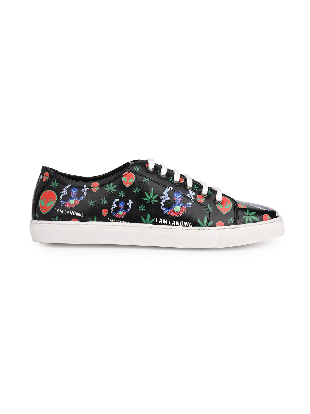 Botanical Pattern Deep Black Vegan Leather Shoes