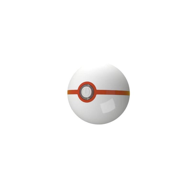 A white spherical universal cartridge battery with a prominent orange stripe and a central circular button, resembling a Poké Ball, centered against a white background.