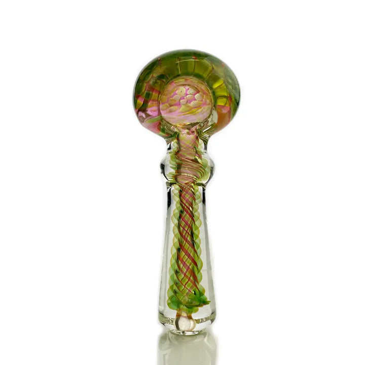 4.5" Gold Fume Hand Pipe Spoon with Swirl Art product photo – Mile High Glass Pipes
