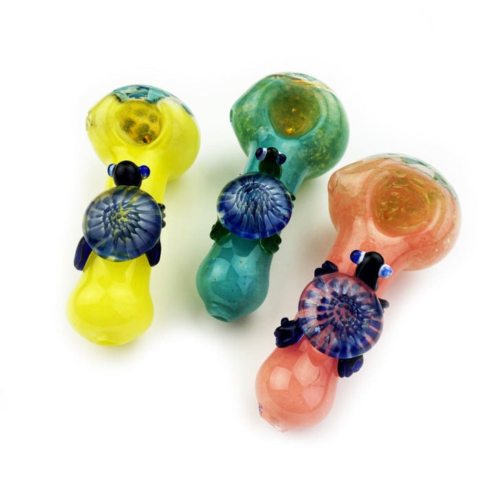 4.5’ Hand Pipe Frit Glass Honeycomb Head, Turtle Art