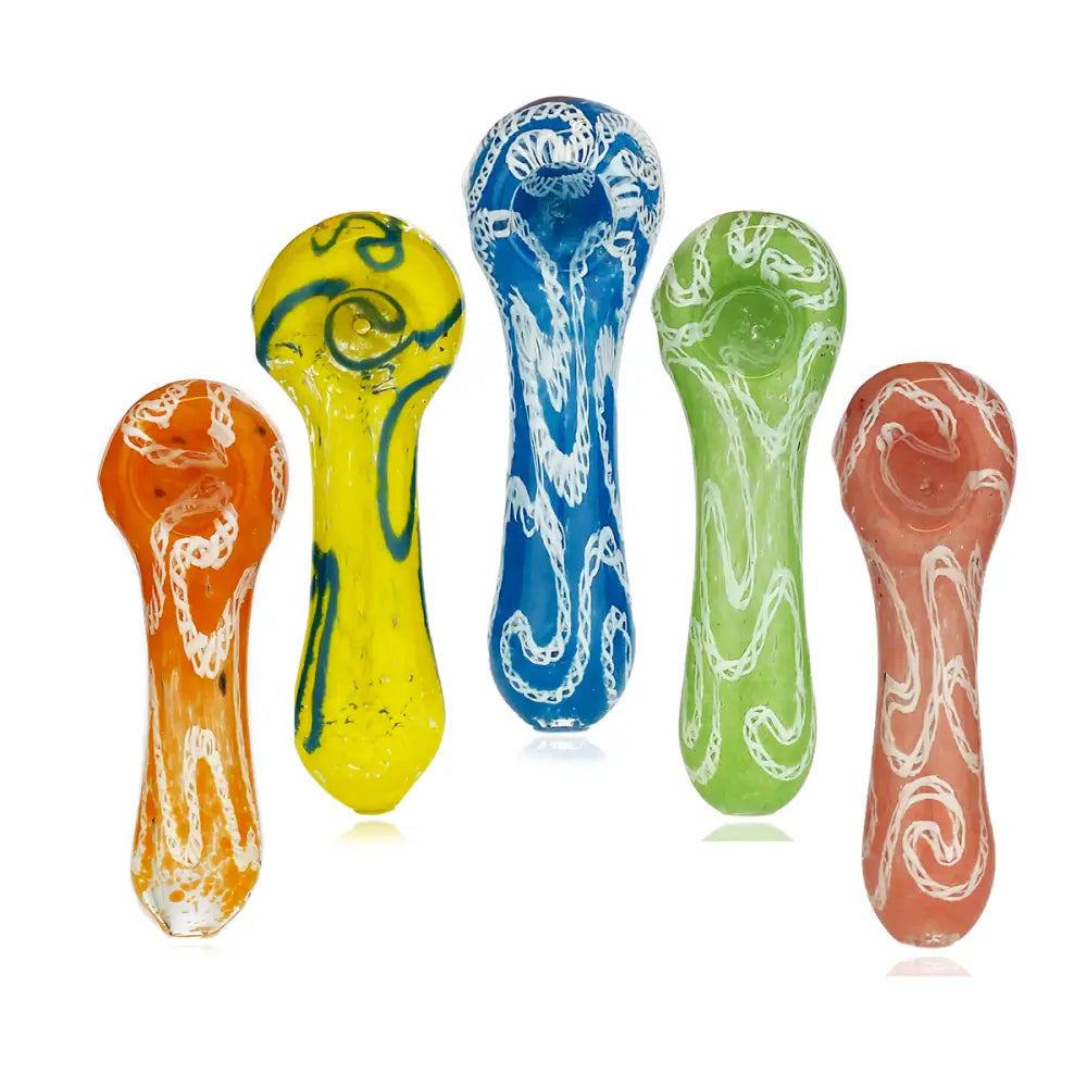 4.5" Hand Pipe Spoon with Twisting and Color Frit Glass Art product photo – Mile High Glass Pipes