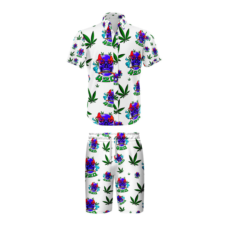Skull Leaf White Shirt & Short Set - 5-Pack