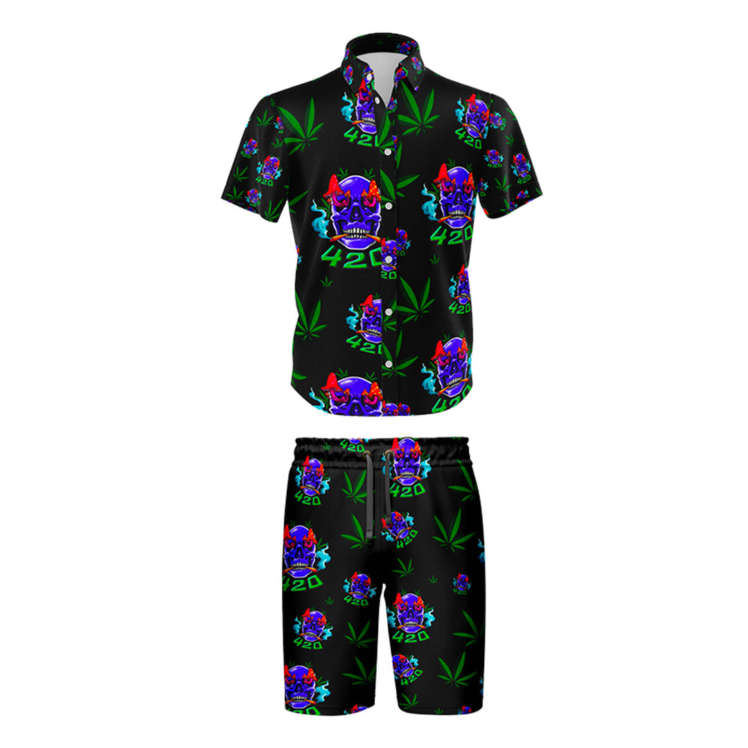 Skull Leaf Black Comfort Shirt and Shorts Set
